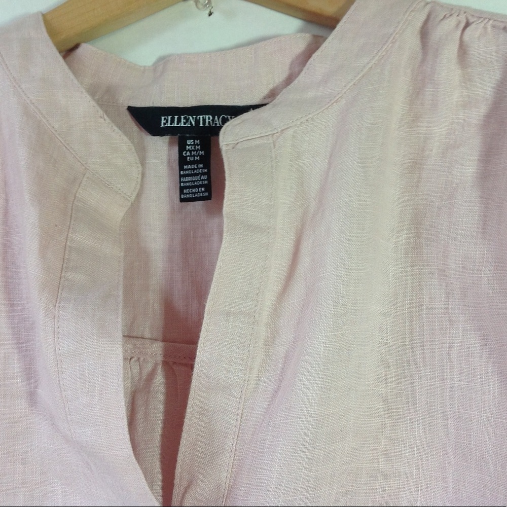 Ellen Tracy Pink Linen Shirt Blush Tunic Blouse